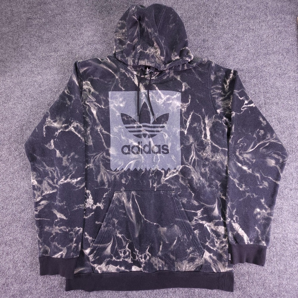 Adidas‎ Originals Hoodie Mens Medium Black Gray Trefoil Marble Pullover DH3922